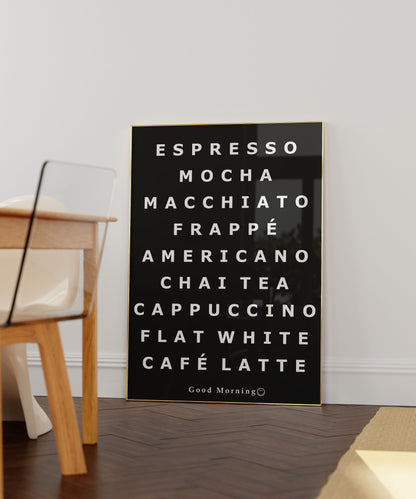 Good morning coffee list print