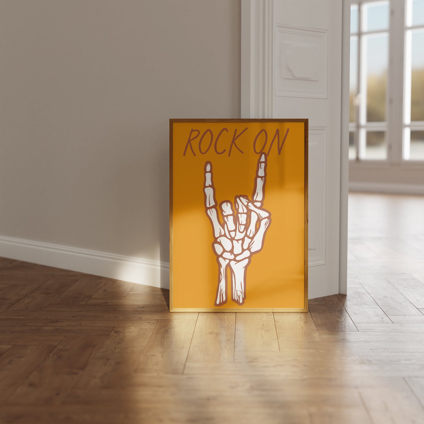 Rock on skeleton hand print